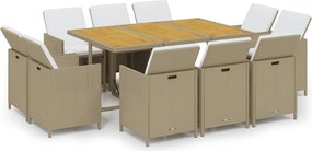 vidaXL Set mobilier de grădină cu perne, 11 piese, bej, poliratan