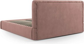 Pat tapitat cu tablie si lada depozitare, Colonel, Cosmopolitan Design, 160x200 cm, material structurat, roz