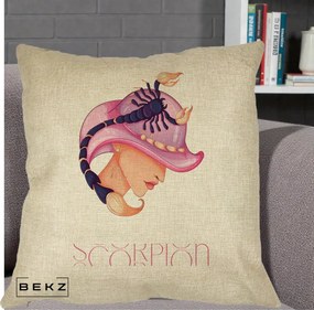 Perna Personalizata Zodiac Scorpion Cowgirl, 40x40 cm, Crem, Husa Detasabila, Perna Inclusa, BEKZ®