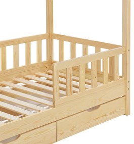Patut Marli 90 x 200 cm cu 2 sertare si grilaj sipci - natural