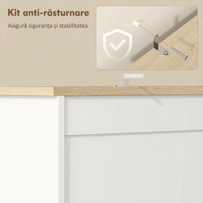 HOMCOM Bufet de Bucătărie Înalt 162 cm, Mobilier de Depozitare cu 2 Dulapuri, 2 Sertare, Suport Condimente, Orificii pentru Cabluri, Rafturi Reglabile, Blat pentru Cuptor cu Microunde, Suporturi pentru Cești, Alb | Aosom Romania