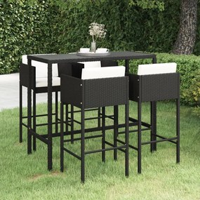 3094793 vidaXL Set mobilier bar de grădină cu perne, 5 piese, negru, poliratan