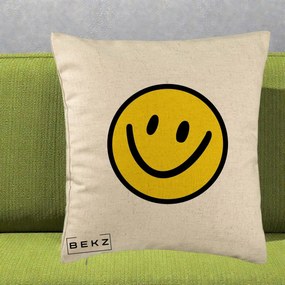 Perna Decorativa Smiley Face Galben Clasic, 40x40 cm, Bej, Husa Detasabila, Perna Inclusa, BEKZ®