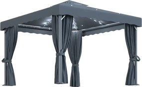 vidaXL Pavilion cu perdele & șiruri lumini LED, antracit, 3x3 m