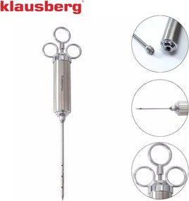 Seringa pentru marinat carne Klausberg KB 7842, 60 ml, 3 ace, Otel inoxidabil, Fara BPA, Argintiu