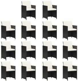 Set mobilier de gradina cu perne, 19 piese, negru, poliratan Negru si alb crem, 4x suport pentru picioare + 14x fotoliu + masa, 1