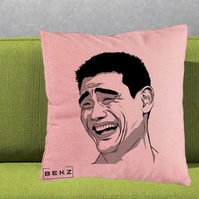 Perna Decorativa Yao Ming Meme, 40x40 cm, Roz, Husa Detasabila, Perna Inclusa, BEKZ®