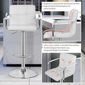 MIADOMODO Scaun de bar 2 buc, cu brațe, alb