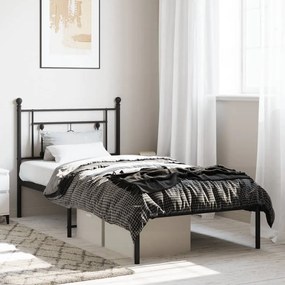 374333 vidaXL Cadru de pat metalic cu tăblie, negru, 100x190 cm