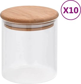 vidaXL Borcane din sticlă depozitare, capac de bambus, 10 buc., 600 ml