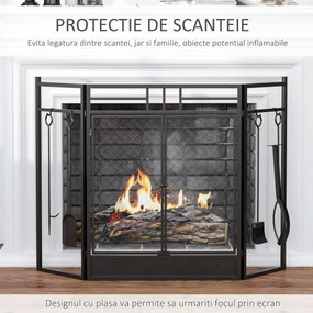 Parascantei pentru Semineu Modern, Paravan pentru Incendiu Pliabil cu 2 Usi din Metal Negru, 122x1.6x80cm Negru HOMCOM | Aosom Romania