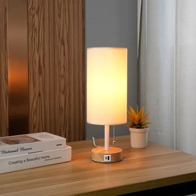 Brilagi - Lampă de masă TABLON cu port USB, 1xE27/25W/230V, stejar/alb/crem