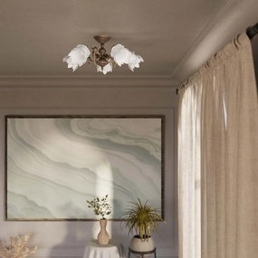 Lustra 5 brate din alama cu abajur din sticla Putti