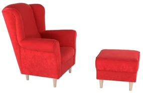 Fotoliu cu taburet, material roşu, ASTRID