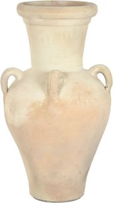 Vas decorativ amforă din teracotă artizanală, finisaj craft brut alb-crem, cu 4 anse, 54×54×100 cm, „Jerba"