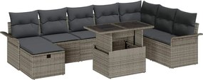 vidaXL Set de canapele pentru grădină cu pernă 9 pcs Gri Rattan poli