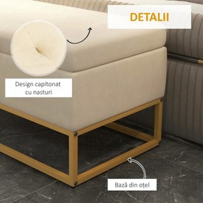 HOMCOM Bancă de Depozitare Rectangulară cu Șezut Căptușit și Picioare din Oțel, 110x44x49 cm, Bej | Aosom Romania