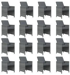 Set mobilier de gradina cu perne, 17 piese, gri, poliratan Gri si negru, 16x fotoliu + masa, 1
