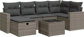 vidaXL Set canapele de grădină, 7 piese, cu perne, gri, poliratan