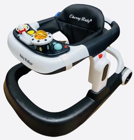 Premergator reglabil pe inaltime, cu roti de silicon, Baby Walker, Negru - PMB-19-negru