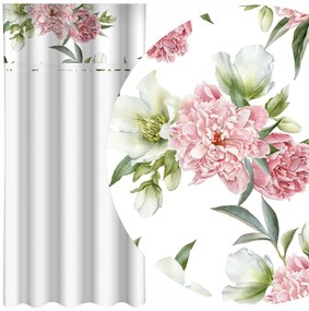 Draperie albă elegantă cu imprimare de bujori roz Lățime: 160 cm | Lungime: 270 cm