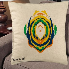 Perna Decorativa Oval Abstract Multicolor, 40x40 cm, Bej, Husa Detasabila, Perna Inclusa, BEKZ®