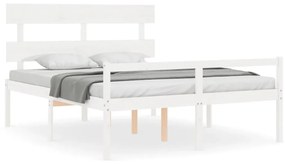 3195362 vidaXL Cadru de pat senior cu tăblie, 160x200 cm, alb, lemn masiv