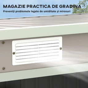 Outsunny Magazie de Grădină pentru Unelte cu Acoperiș Înclinat, Intrare Dublă și Prize de Aerisire, 213x130x172 cm, Gri | Aosom Romania