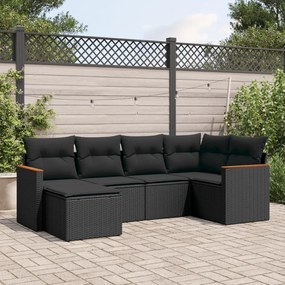 3226174 vidaXL Set mobilier de grădină cu perne, 6 piese, negru, poliratan