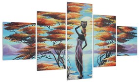Tablou oriental cu femeie, copaci și soare (125x70 cm), în 40 de alte dimensiuni noi