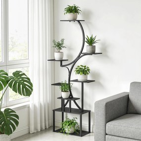 Outsunny Suport pentru Plante cu 8 Rafturi în Formă de S, Suport Ghivece Metalic pentru Interior și Exterior, pentru Grădină, Balcon, Terasă, Cameră de Zi, 74x26x158,5 cm, Negru | Aosom Romania