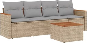 vidaXL Set canapele de grădină, 5 piese, cu perne, bej, poliratan