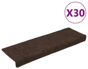 vidaXL Covorașe scări autoadezive, 30 buc., 65x21x4 cm, maro, cu margini dreptunghiulare
