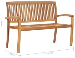 Banca de gradina stivuibila cu perna, 128,5 cm, lemn masiv tec 120 cm, model gri carouri, 1, 120 cm