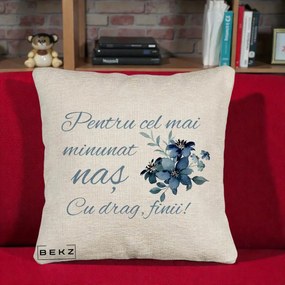 Cadou pentru Nas - Perna Personalizata Pentru Cel mai Minunat Nas Cu drag Finii, 40x40 cm, Bej Canapea, Husa Detasabila, Perna Inclusa, BEKZ®