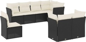 vidaXL Set mobilier de grădină cu perne, 8 piese, negru, poliratan