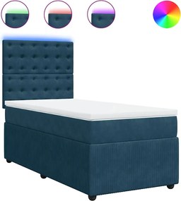 vidaXL Pat box spring cu saltea, albastru, 90x200 cm, catifea