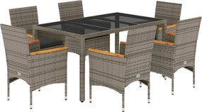 vidaXL Set mobilier de grădină cu perne 7 piese gri poliratan & sticlă