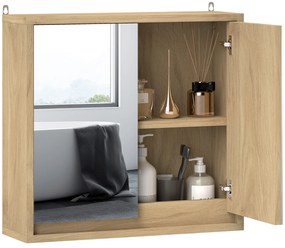 HOMCOM Dulap de baie cu oglindă, 2 uși și poliță ajustabilă, dulap suspendat în stil modern 48x14,5x45cm natural | Aosom Romania