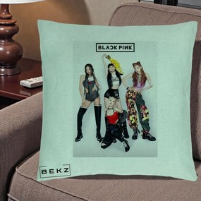 Perna Personalizata K-pop BLACKPINK Fotografie Grup Tinute Edgy, 40x40 cm, Verde Menta, Husa Detasabila, Perna Inclusa, BEKZ®