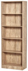 HOMCOM Bibliotecă Etajeră cu 5 Niveluri pentru Cărți cu 3 Rafturi Reglabile Antirăsturnare Depozitare pentru Living Birou Studiu 63x29,5x176 cm Lemn Natural | Aosom Romania
