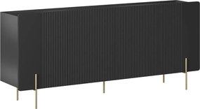 Comodă cu patru uși Malmi 200 cm - negru mat / picioare aurii