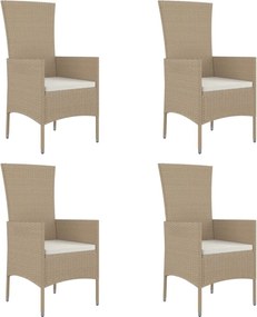 vidaXL Scaune de grădină cu perne, 4 buc., bej, poliratan