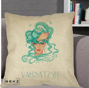 Perna Personalizata Zodiac Varsator Cowgirl, 40x40 cm, Crem, Husa Detasabila, Perna Inclusa, BEKZ®