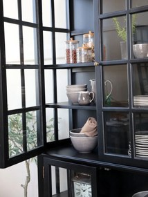 Vitrina din lemn masiv, negru, cu 4 usi, aspect rustic, Marseille
