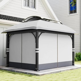 Outsunny Pavilion de Grădină cu Perdele, Plasă, Acoperiș Ventilat și Cadru Metalic Galvanizat, 395x330x294 cm, Gri | Aosom Romania