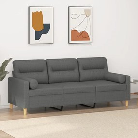 Canapea cu 3 locuri cu pernute, gri inchis, 180 cm, textil