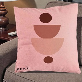 Perna Decorativa Geometric Boho Balance, 40x40 cm, Roz, Husa Detasabila, Perna Inclusa, BEKZ®