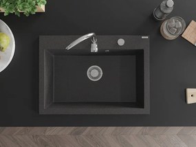 Mexen Elix chiuvetă de bucătărie granit 1 cameră 700 x 500 mm, negru pătat, sifon crom - 6526701005-76