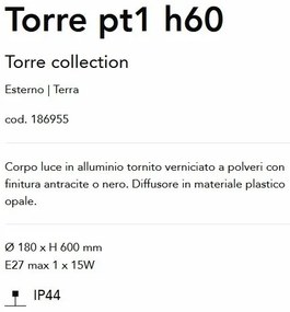 Stalp exterior design modern TORRE pt1 h60 negru